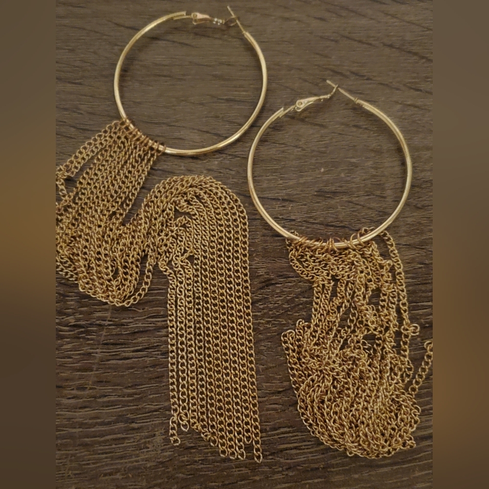 Chic Gold Chain Fringe Hoop Earrings